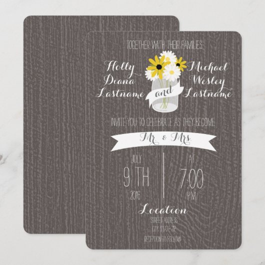 Barnwood & Mason Jar Wildflower Wedding Kaart (Voorkant / Achterkant)