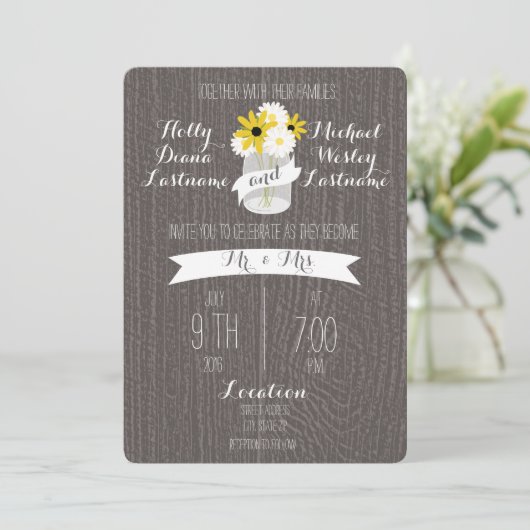 Barnwood & Mason Jar Wildflower Wedding Kaart (Staand voorkant)