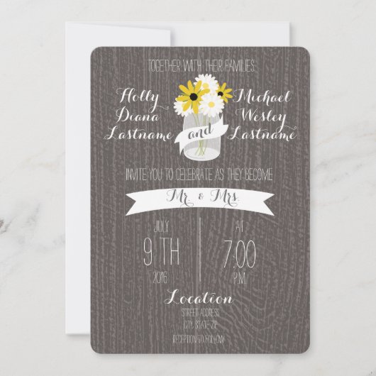 Barnwood & Mason Jar Wildflower Wedding Kaart (Voorkant)