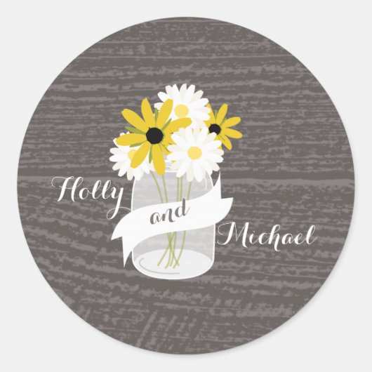 Barnwood + Mason Jar Wildflowers Bruiloft Sticker (Voorkant)