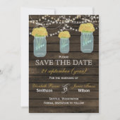 Barnwood mason jars gele bloemen behalve de datum save the date (Voorkant)