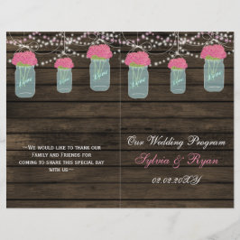 Barnwood mason jars, roze bloemen programma gevouw