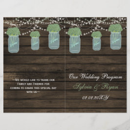 Barnwood mason jars, sage bloemen programma gevouw