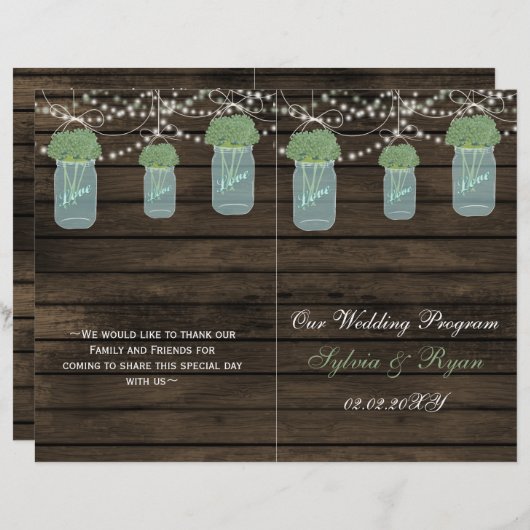 Barnwood mason jars, sage bloemen programma gevouw (Voorkant / Achterkant)