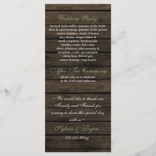 Barnwood mason jars, sage bloemen programmakaart (Achterkant)