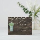 Barnwood mason jars sage bruiloft RSVP Uitnodiging Briefkaart (Staand voorkant)