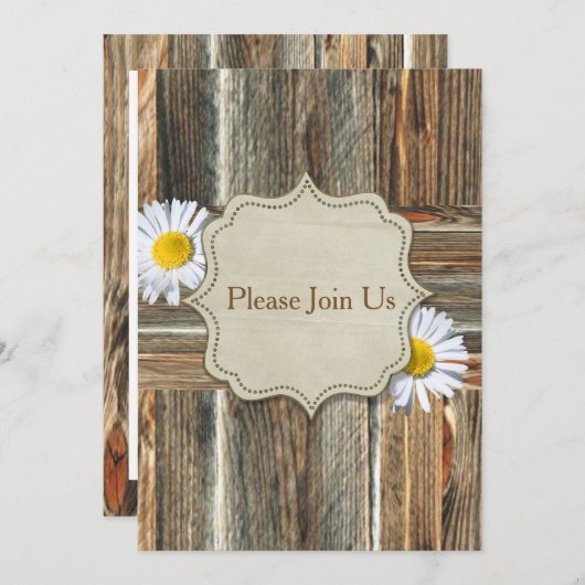 Barnwood met Daiseys nodigde Sjabloon uit Kaart (Voorkant / Achterkant)