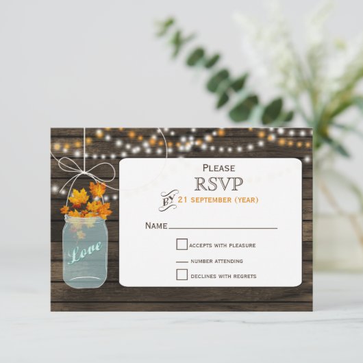 Barnwood metselaar val bruiloft RSVP 3.5 x 5 (Staand voorkant)