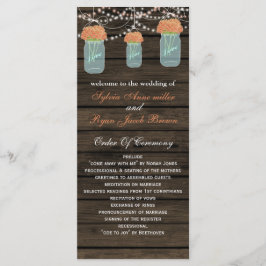 Barnwood metselaarpotten, koraal bloemen programma programmakaart