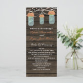 Barnwood metselaarpotten, koraal bloemen programma programmakaart (Staand voorkant)