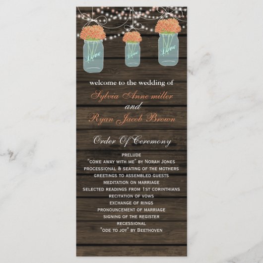 Barnwood metselaarpotten, koraal bloemen programma programmakaart (Voorkant)