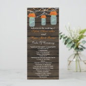 Barnwood metselaarpotten, oranje bloemprogramma's programmakaart (Staand voorkant)