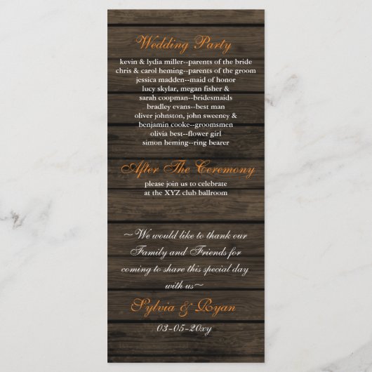 Barnwood metselaarskruiken, herfstbladeren program programmakaart (Achterkant)