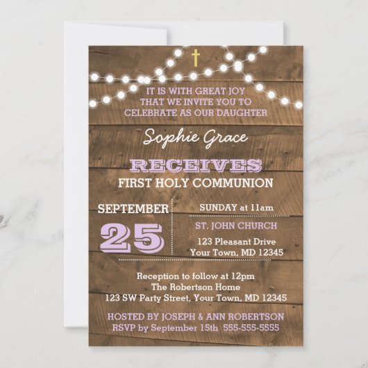 Barnwood ontsteekt Lila eerste communie Kaart (Voorkant)