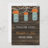 Barnwood oranje mason Jars Dank je Kaart (Voorkant)