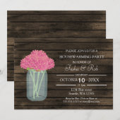 barnwood roze florale mason jar Housewarming Invit Kaart (Voorkant / Achterkant)