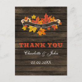Barnwood Rustic Fall bruiloft Bedankt Briefkaart