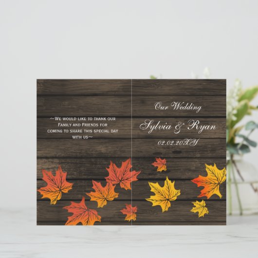 barnwood rustic fall bruiloft programma ' s gevouw (Staand voorkant)