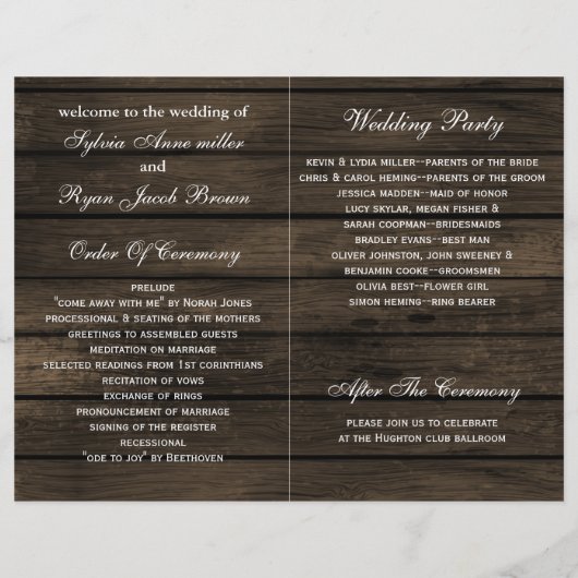 barnwood rustic fall bruiloft programma ' s gevouw (Achterkant)