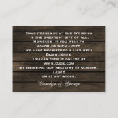 Barnwood Rustic Fall huwelijkscadeau register Informatiekaartje (Achterkant)