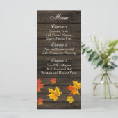 Barnwood Rustic Herfst bruiloft menukaarten Menu (Staand voorkant)