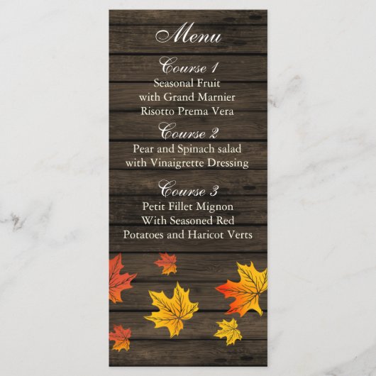 Barnwood Rustic Herfst bruiloft menukaarten Menu (Voorkant)