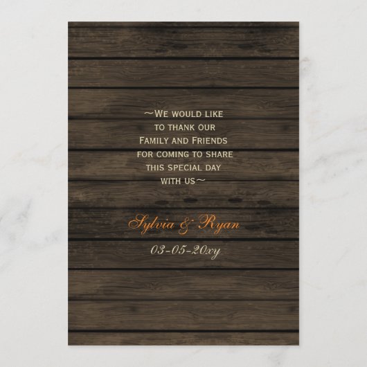 Barnwood Rustic, herfst verlaat bruiloft menu kaar (Achterkant)