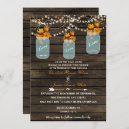 Barnwood, Rustic mason jar fall bruiloft Kaart