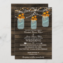 Barnwood, Rustic mason jar Fall bruiloft uitnodigi