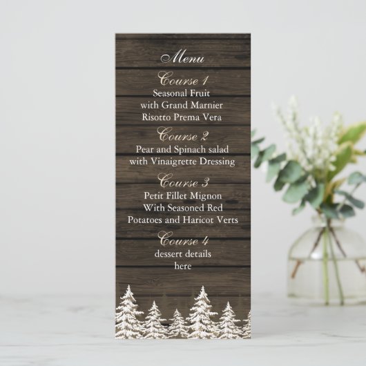Barnwood Rustic Pine bomen, trouwmenkkaarten Menu (Staand voorkant)