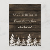 Barnwood Rustic Pine bomen, winter sparen de datum Aankondigingskaart (Voorkant)