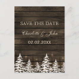 Barnwood Rustic Pine bomen, winter sparen de datum Aankondigingskaart