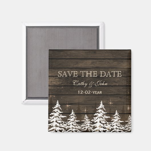 Barnwood Rustic Pine bomen, winter sparen de Datum Magneet (Voorkant / Achterkant)