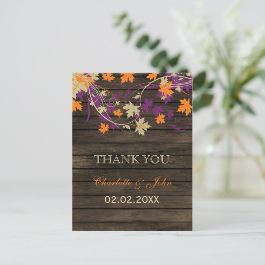 Barnwood Rustic plum fall bruiloft Briefkaart (Staand voorkant)