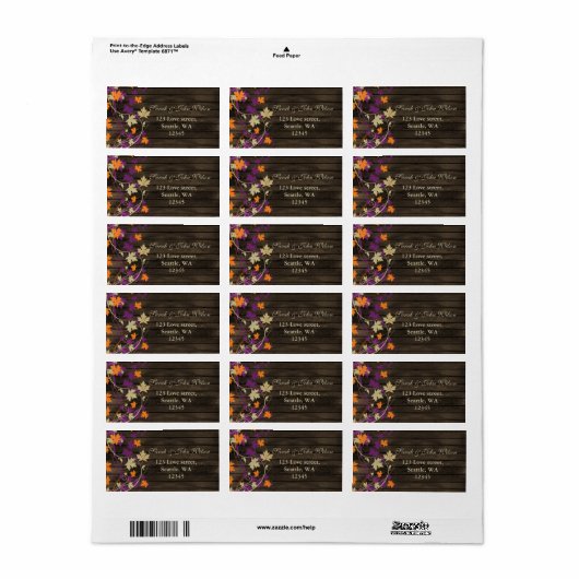 Barnwood Rustic plum fall leaves address label (Full Sheet)