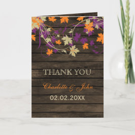 Barnwood Rustic plum fall leaves bruiloft Bedankkaart