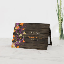 Barnwood Rustic plum fall leaves bruiloft RSVP