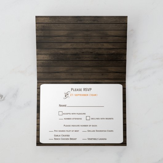 Barnwood Rustic plum fall leaves bruiloft RSVP (Binnen)