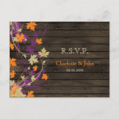 Barnwood Rustic plum fall leaves bruiloft RSVP Uitnodiging Briefkaart (Voorkant)
