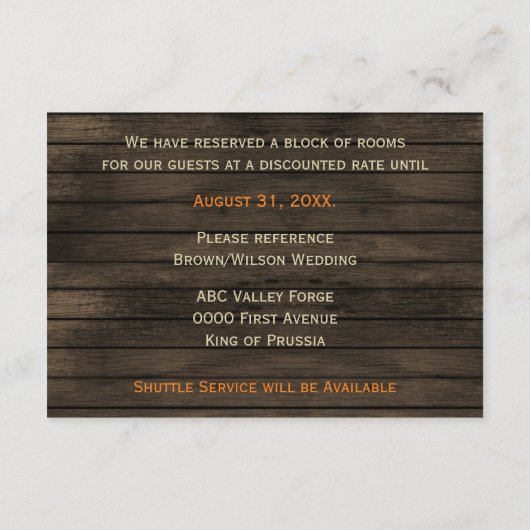 Barnwood Rustic pruim laat bruiloft details Informatiekaartje (Achterkant)