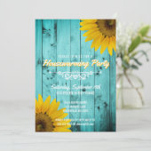 Barnwood Rustic Sunflower Blauwgroen Housewarming  Kaart (Staand voorkant)