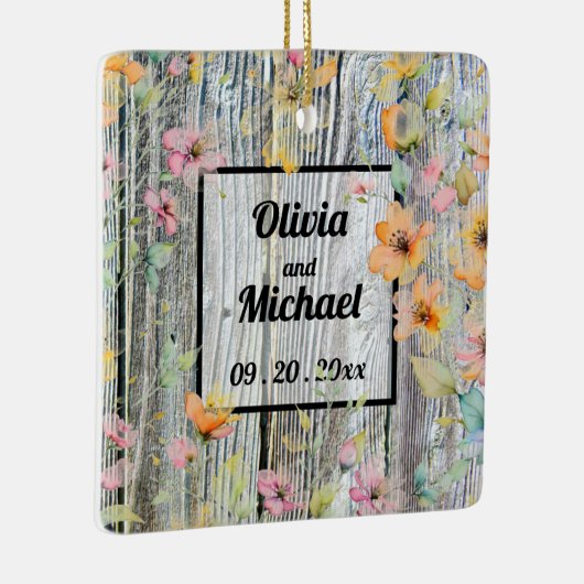 Barnwood script botanische waterverf bloemen keramisch ornament (Rechts)