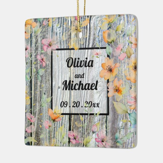 Barnwood script botanische waterverf bloemen keramisch ornament (Links)