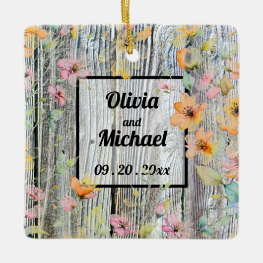 Barnwood script botanische waterverf bloemen keramisch ornament (Voorkant)