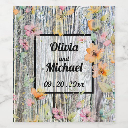 Barnwood script botanische waterverf bloemen wijn etiket (Enkel label)