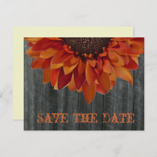 Barnwood & Sunflower Fall Wedding Save the Date (Voorkant / Achterkant)