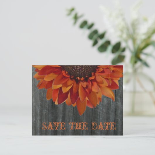 Barnwood & Sunflower Fall Wedding Save the Date (Staand voorkant)
