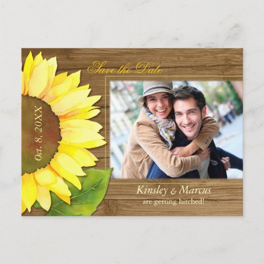 Barnwood Sunflower Foto Wedding Save the Date Aankondigingskaart (Voorkant)