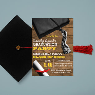Barnwood Tassel Gold Afstuderen Invitation Kaart