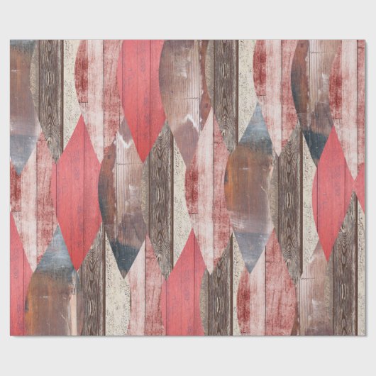Barnwood Texture Red Leaf Pastel Pattern Cadeaupapier (Vlak)